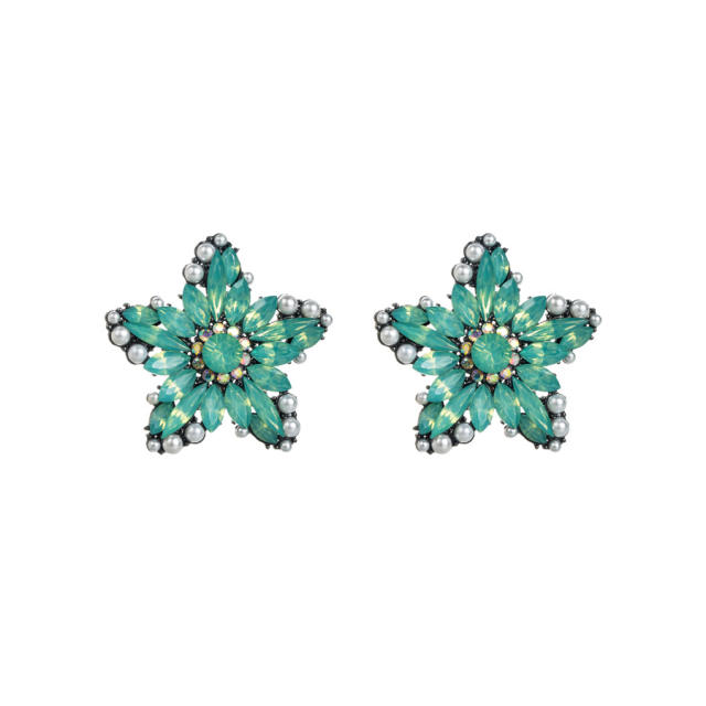 Luxury color glass crystal statement star studs earrings