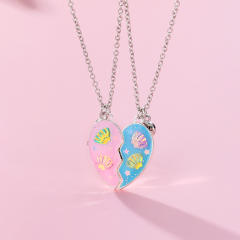 Beach trend shell sweet pink heart Magnetic attraction BFF necklace