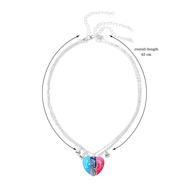 3pcs sweet dolphin pattern heart BFF necklace set
