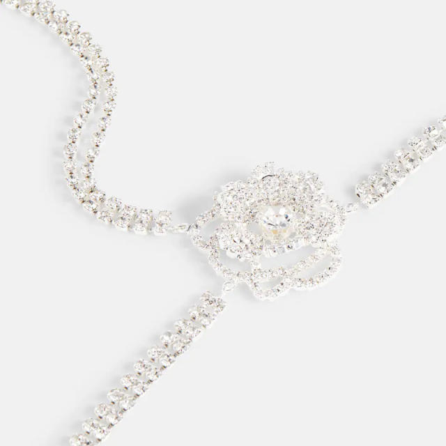 Sexy diamond flower lariat necklace