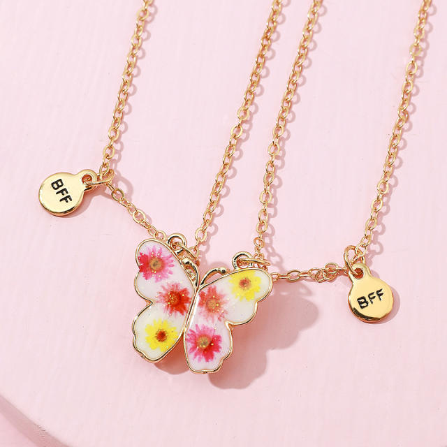 Sweet butterfly color enamel BFF Magnetic attraction necklace set