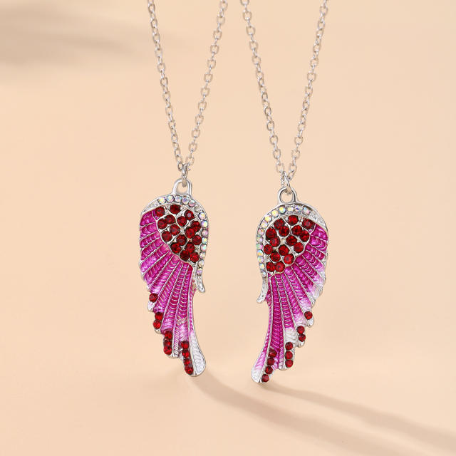 Colorful diamond wing pendant alloy BFF necklace set