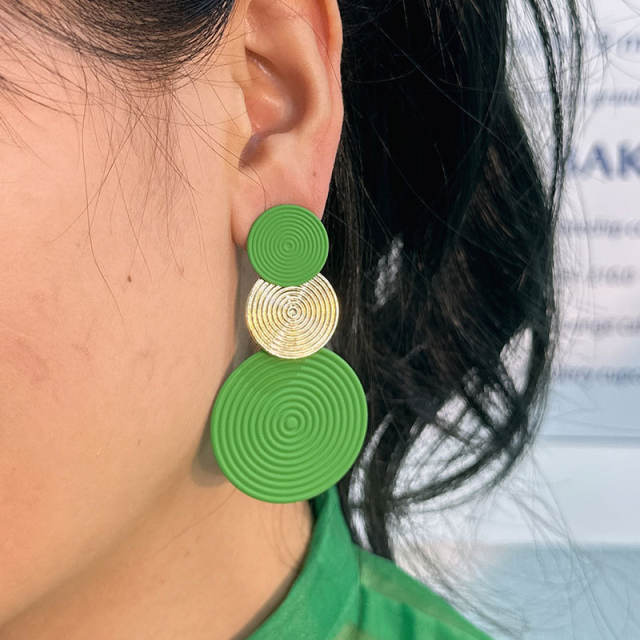 Boho geometric round piece colorful dangle earrings