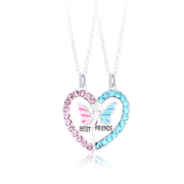 Sweet diamond heart butterfly Magnetic attraction BFF necklace