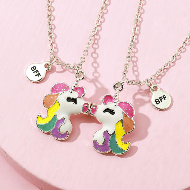 Color enamel cute unicorn BFF Magnetic attraction necklace set for kids