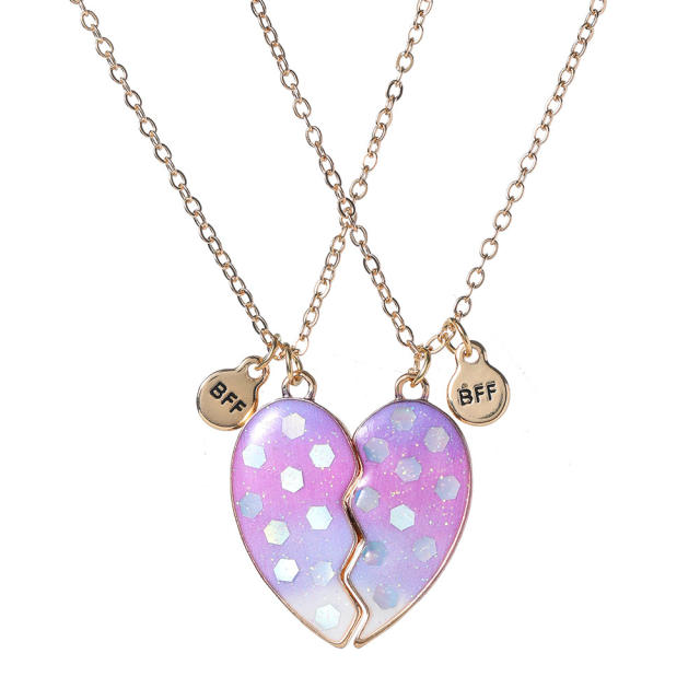 BFF Purple heart Magnetic attraction necklace set