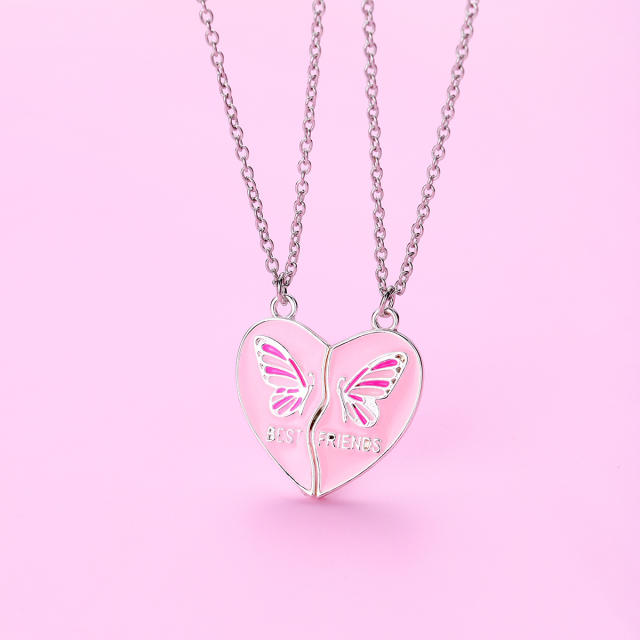 Colorful heart butterfly Magnetic attraction heart necklace set