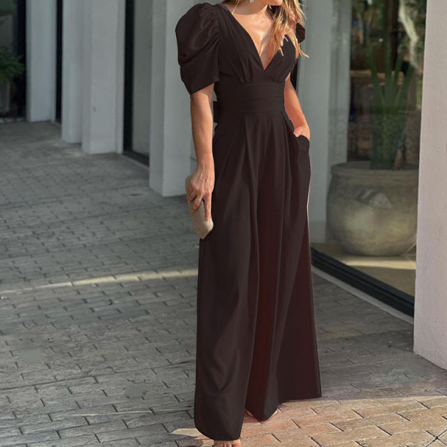 Elegant plain color wide leg jumpsuit