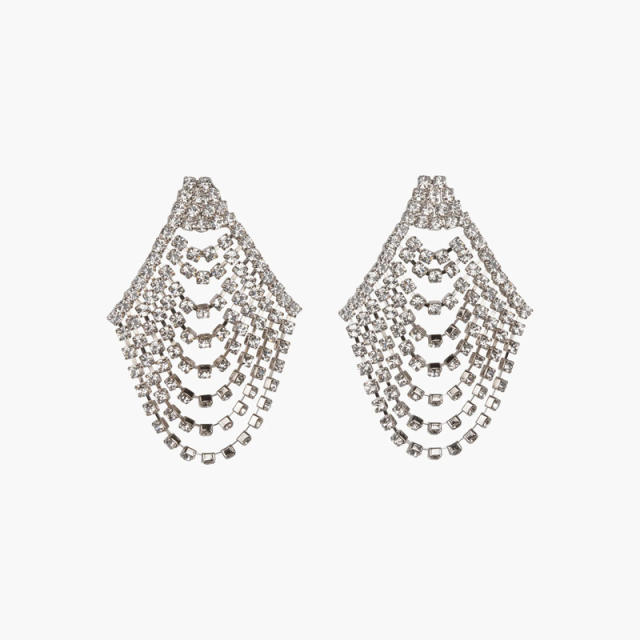 Luxury diamond chain tassel earrings