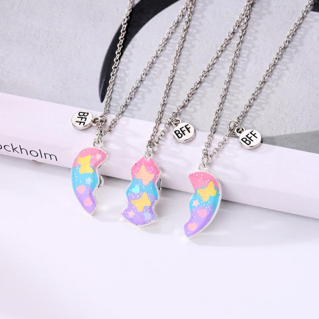 3pcs colorful heart BFF necklace set