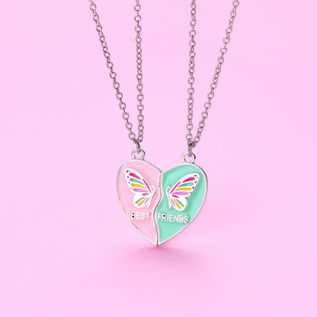 Colorful heart butterfly Magnetic attraction heart necklace set