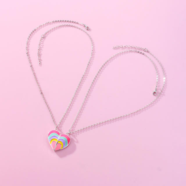 Rainbow heart Magnetic attraction BFF necklace