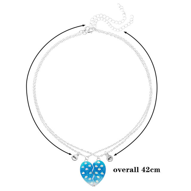 Blue color heart BFF Magnetic attraction alloy necklace set for kids