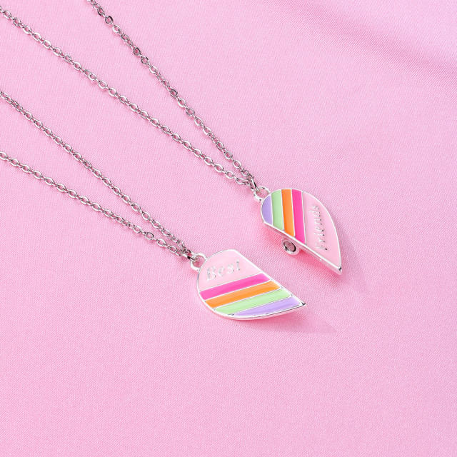 Sweet rainbow heart Magnetic attraction BFF necklace