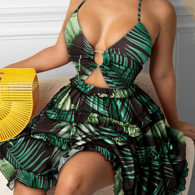 Summer design colorful pattern camisole short dress