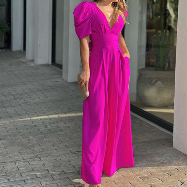 Elegant plain color wide leg jumpsuit