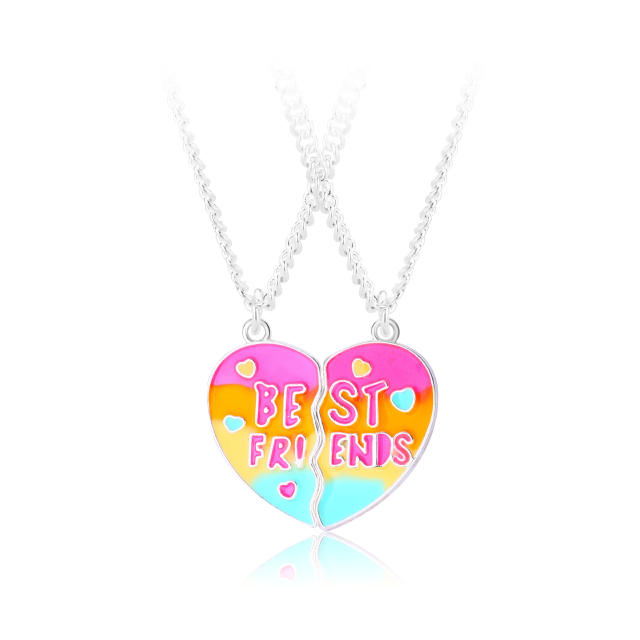 Color enamel best friends letter alloy BFF necklace set