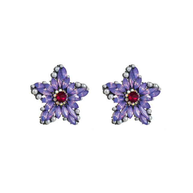 Luxury color glass crystal statement star studs earrings