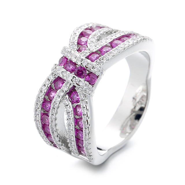 Delicate amethyst cubic zircon cross design copper rings