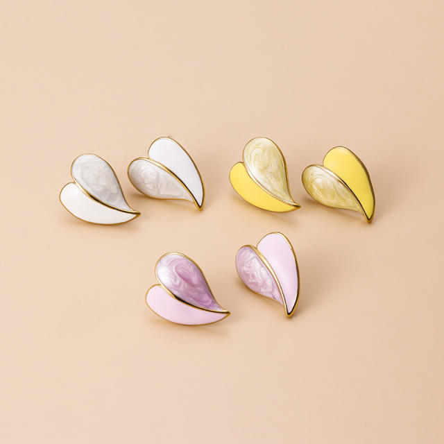 Color matching enamel heart stainles steel ear studs