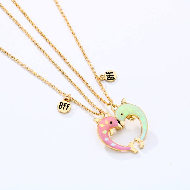 Color enamel sweet dolphine Magnetic attraction BFF necklace