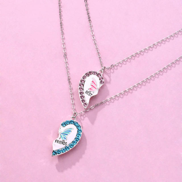 Sweet diamond heart butterfly Magnetic attraction BFF necklace