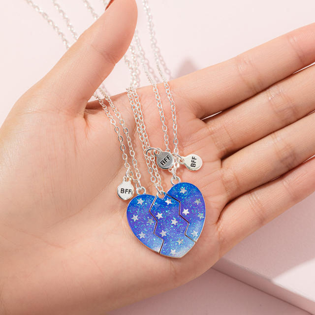 3pcs blue color Magnetic attraction luminous necklace set
