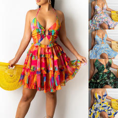 Summer design colorful pattern camisole short dress