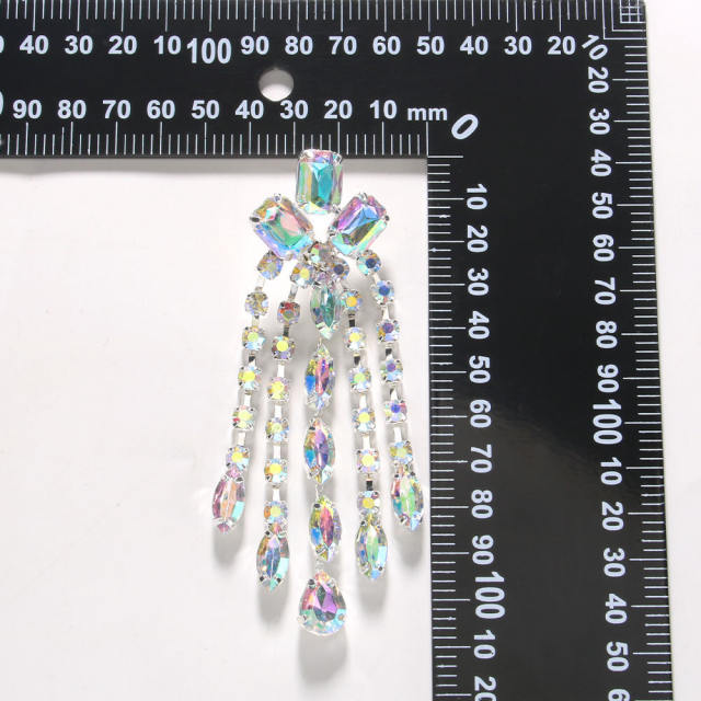 Chunky AB glass crystal statement tassel earrings