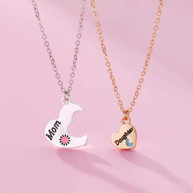 Mom daughter matching heart mother's day necklace