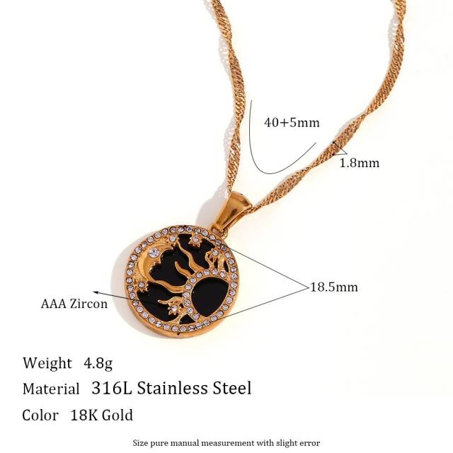 18KG Elegant heart diamond pendant stainless steel necklace