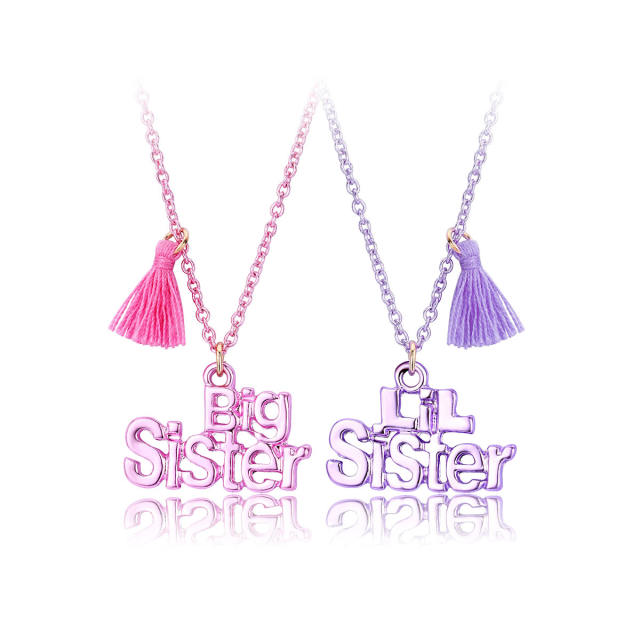 Sweet big sister little sister letter pink purple necklace set