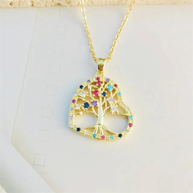 Gold plated copper diamond heart pendant necklace