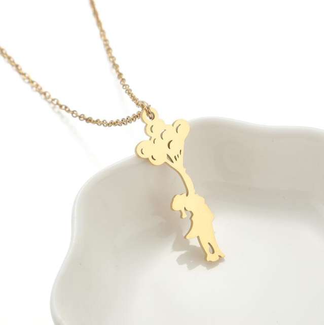 Cute cartoon animal pendant hollow out stainless steel necklace