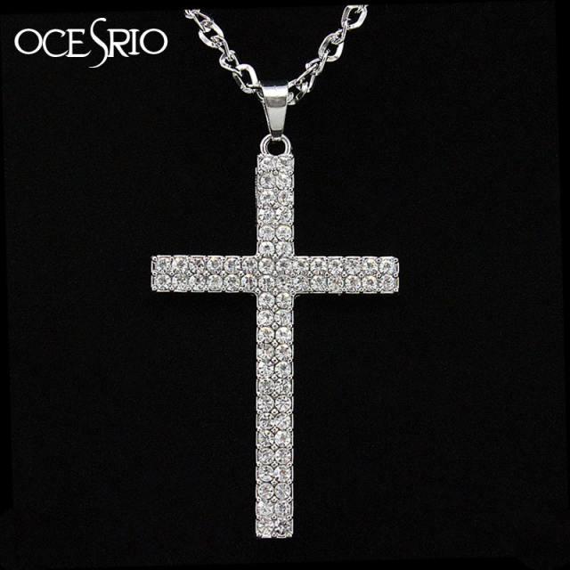 Hiphop diamond cross alloy pendant stainless steel chain necklace for men