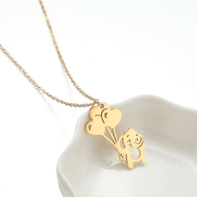 Cute cartoon animal pendant hollow out stainless steel necklace