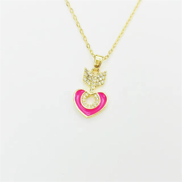 18K gold plated copper color enamel heart pendant necklace