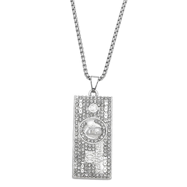 HIPHOP diamond cash alloy pendant stainless steel chain necklace for men