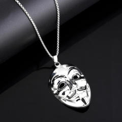 Hiphop silver color mask alloy pendant stainless steel chain necklace for men