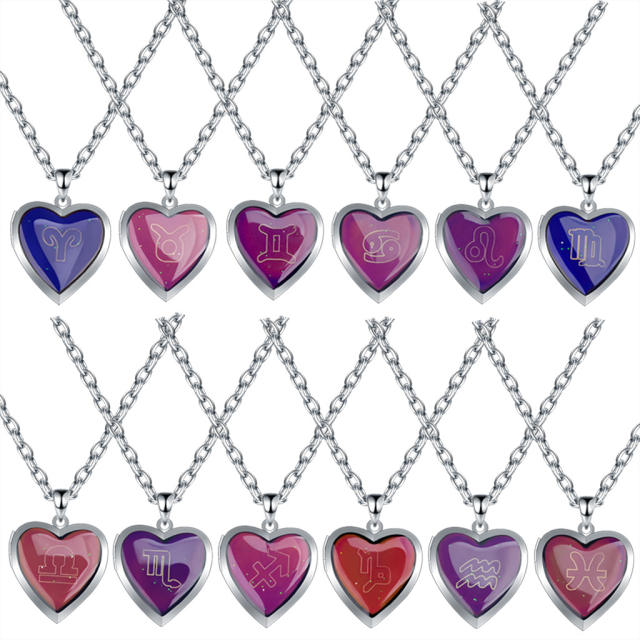 Personality color changing zodiac stainless steel chain necklace