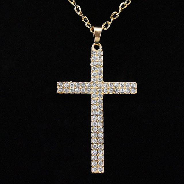 Hiphop diamond cross alloy pendant stainless steel chain necklace for men