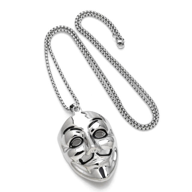 Hiphop silver color mask alloy pendant stainless steel chain necklace for men