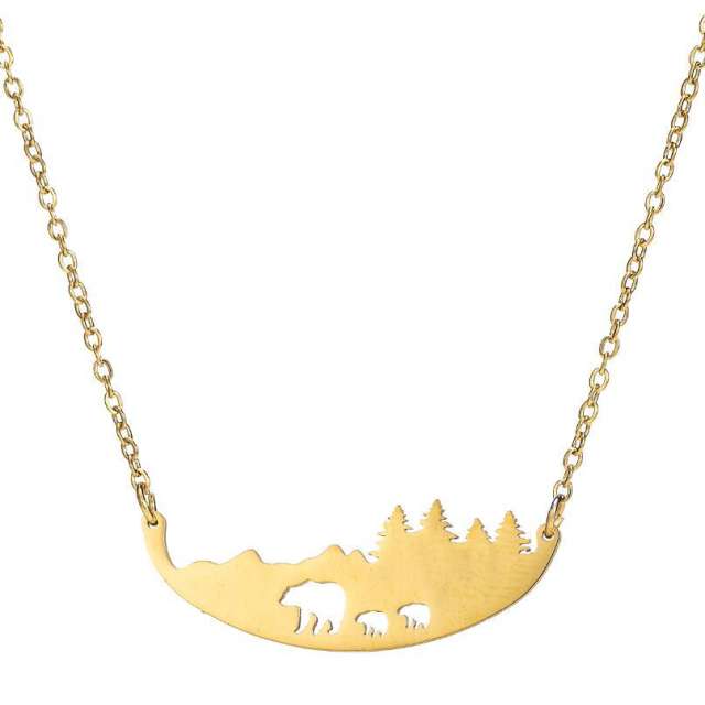 Dainty cute animal hollw out stainless steel necklace