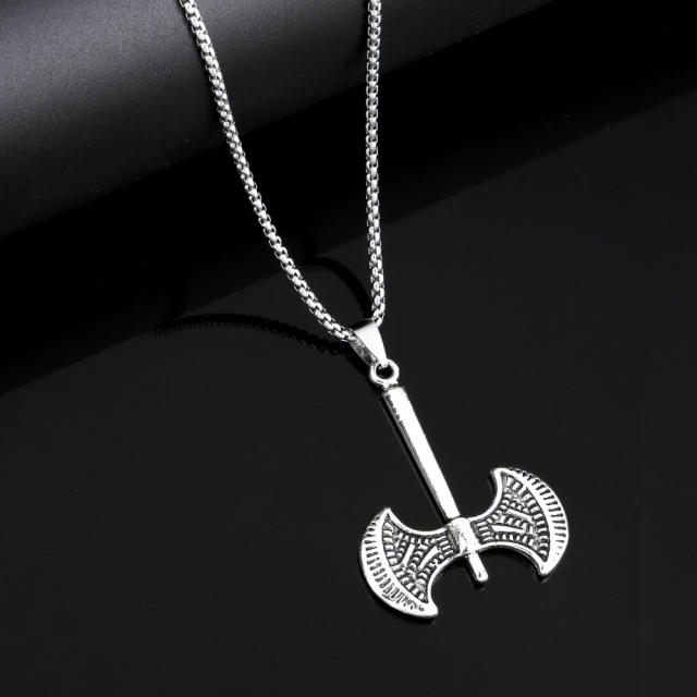 Hiphop alloy axe pendant stainless steel chain necklace for men