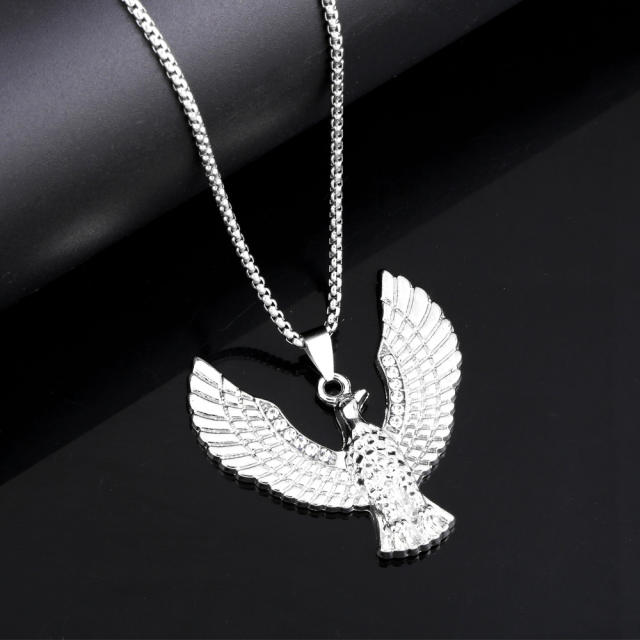 Hiphop diamond eagle alloy pendant stainless steel chain necklace for men