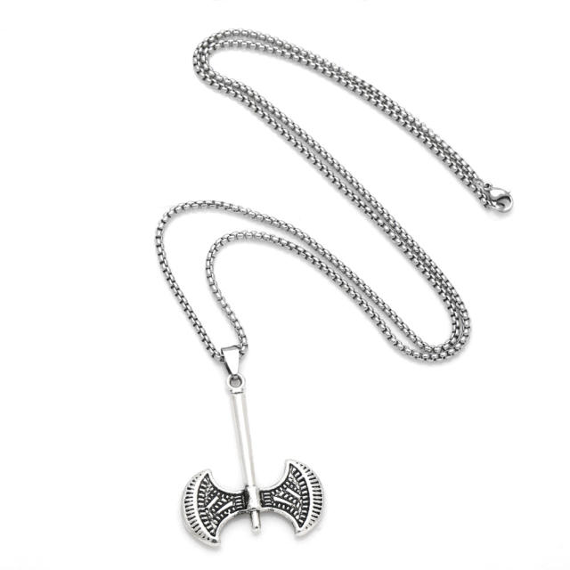 Hiphop alloy axe pendant stainless steel chain necklace for men