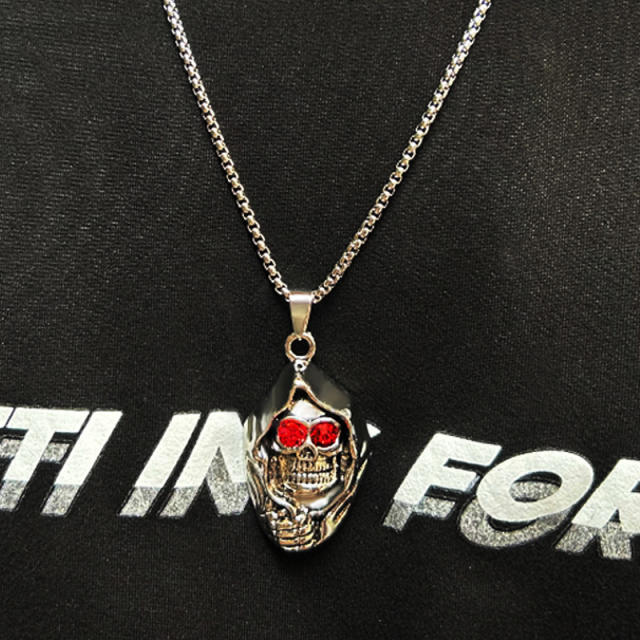 Hiphop skull head pendant stainless steel chain necklace for men