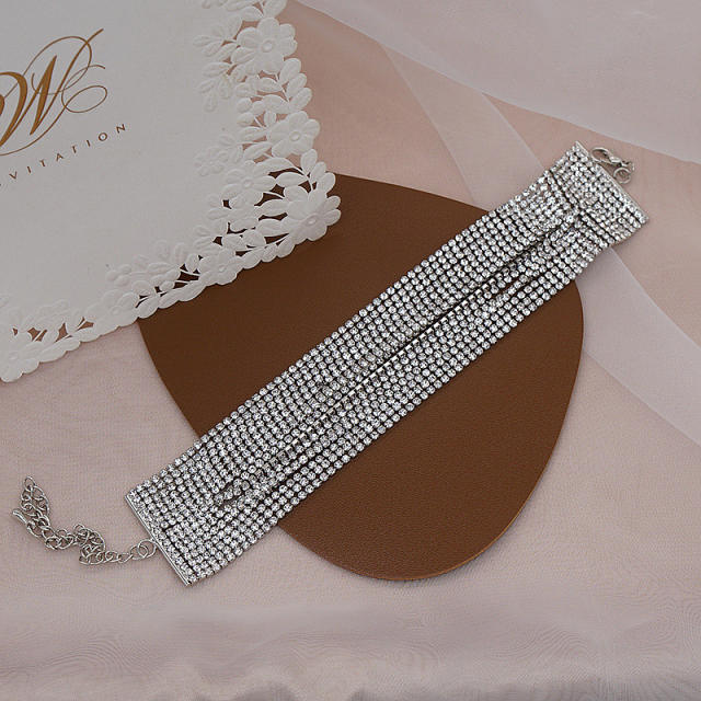 Luxury pave setting diamond layer bracelet