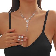 Elegant pave setting cubic zircon copper necklace earring set
