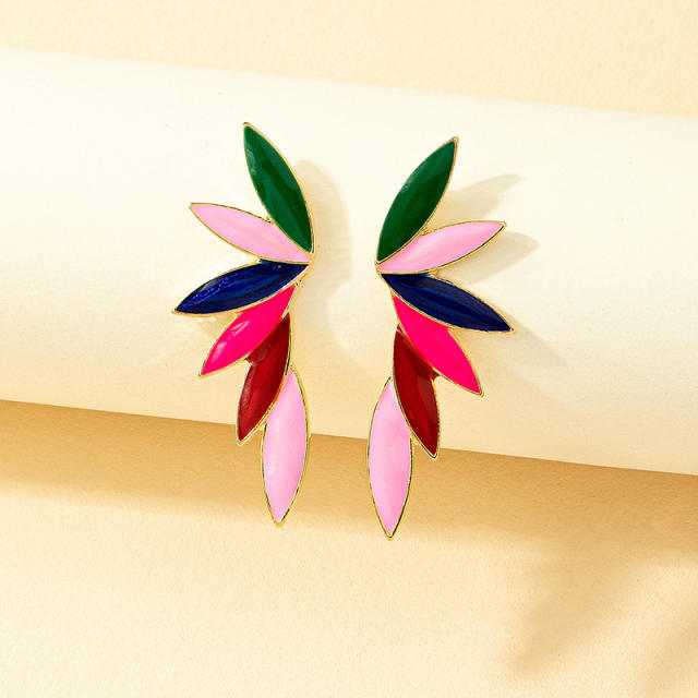 Beach trend color enamel leaf design alloy studs earrings